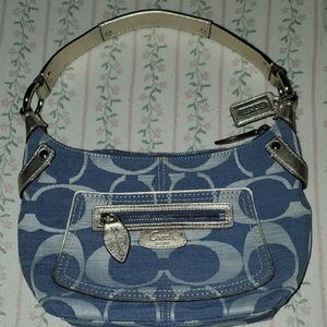Coach Denim Blue and Metallic Silver Shoulder Bag
